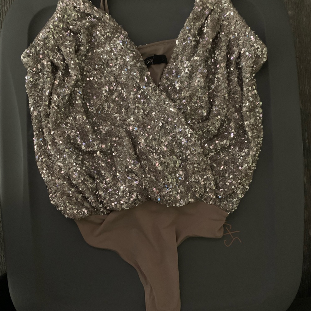 *5 for $25* Express sequin bodysuit. XS